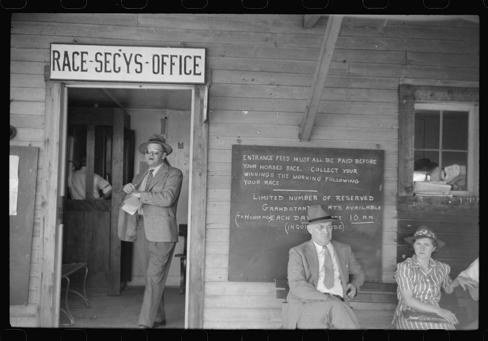 [Untitled photo, possibly related to: Office of the sulky racing committee at the Rutland Fair, Rutland, Vermont]. Sourced…