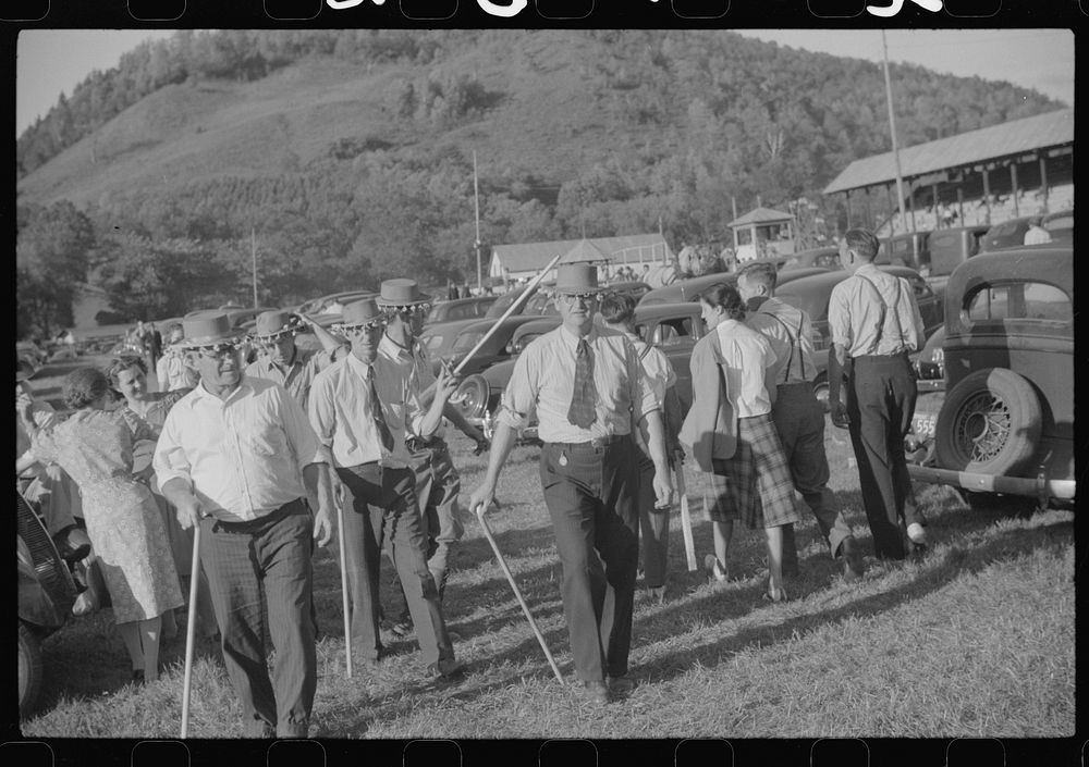 [Untitled photo, possibly related to: Merrymakers at the "World Fair" in Turnbridge, Vermont]. Sourced from the Library of…
