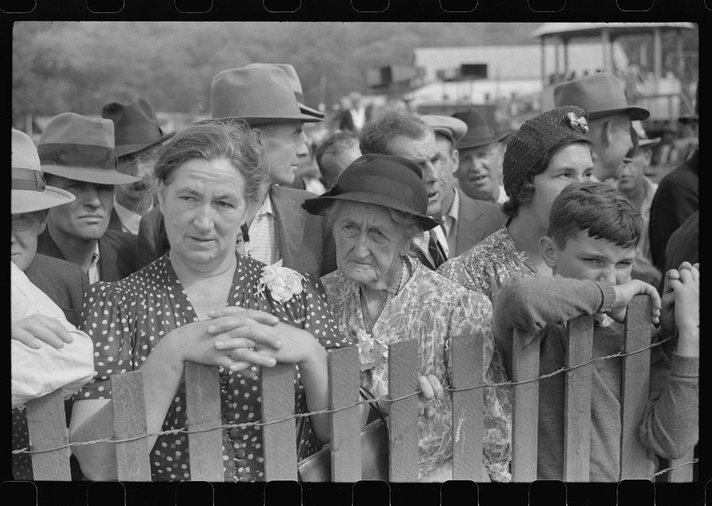 Watching the weight-pulling contest at the "World's Fair" in Tunbridge, Vermont. Sourced from the Library of Congress.