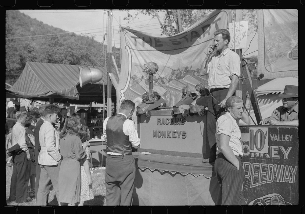[Untitled photo, possibly related to: Barker at the Greene County fair in Greensboro, Georgia]. Sourced from the Library of…