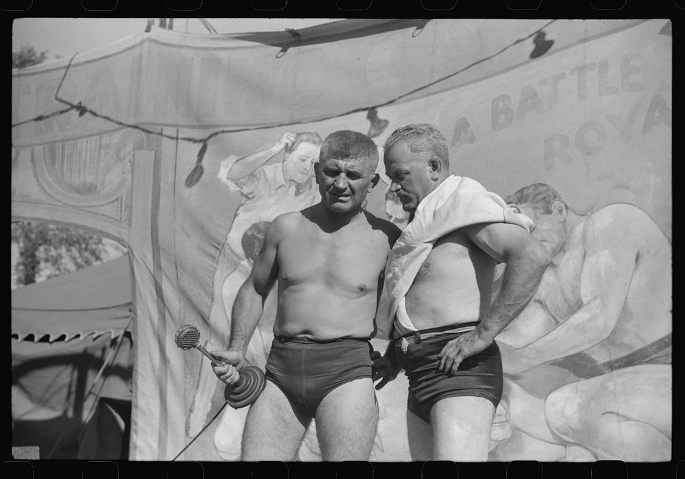 Wrestlers at the "World's Fair" in Tunbridge, Vermont. Sourced from the Library of Congress.