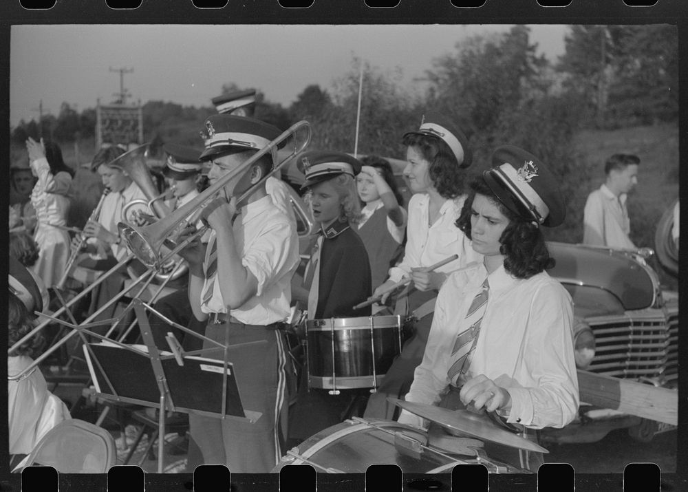 Greensboro, Greene County, Georgia. Band at a football game. Sourced from the Library of Congress.