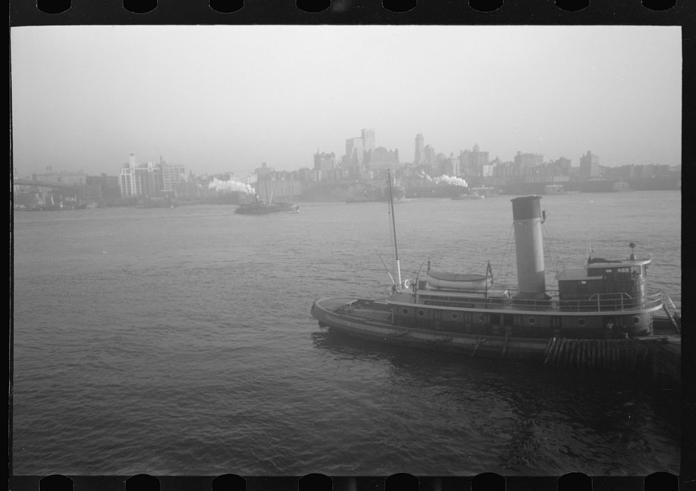 [Untitled photo, possibly related to: A freighter pulling into New York Harbor]. Sourced from the Library of Congress.