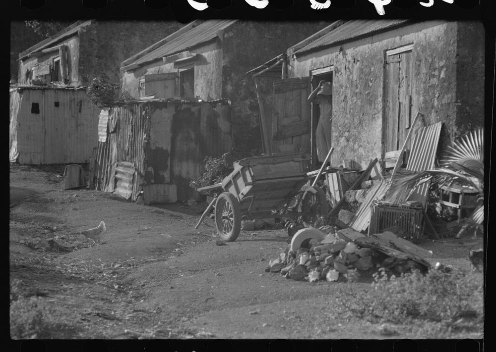 In one of the slum "villages" in the northeast corner of the island. St. Croix, Virgin Islands. Sourced from the Library of…