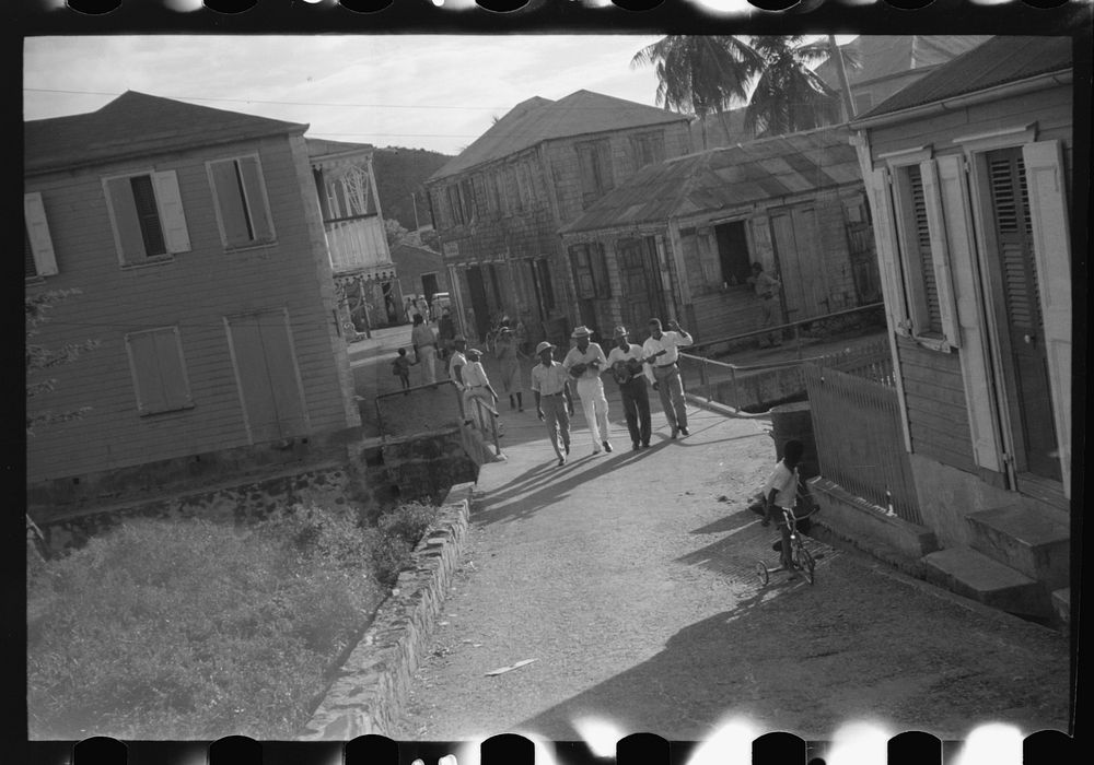 Wandering Christmas carol singers in Charlotte Amalie, St. Thomas, Virgin Islands. Sourced from the Library of Congress.