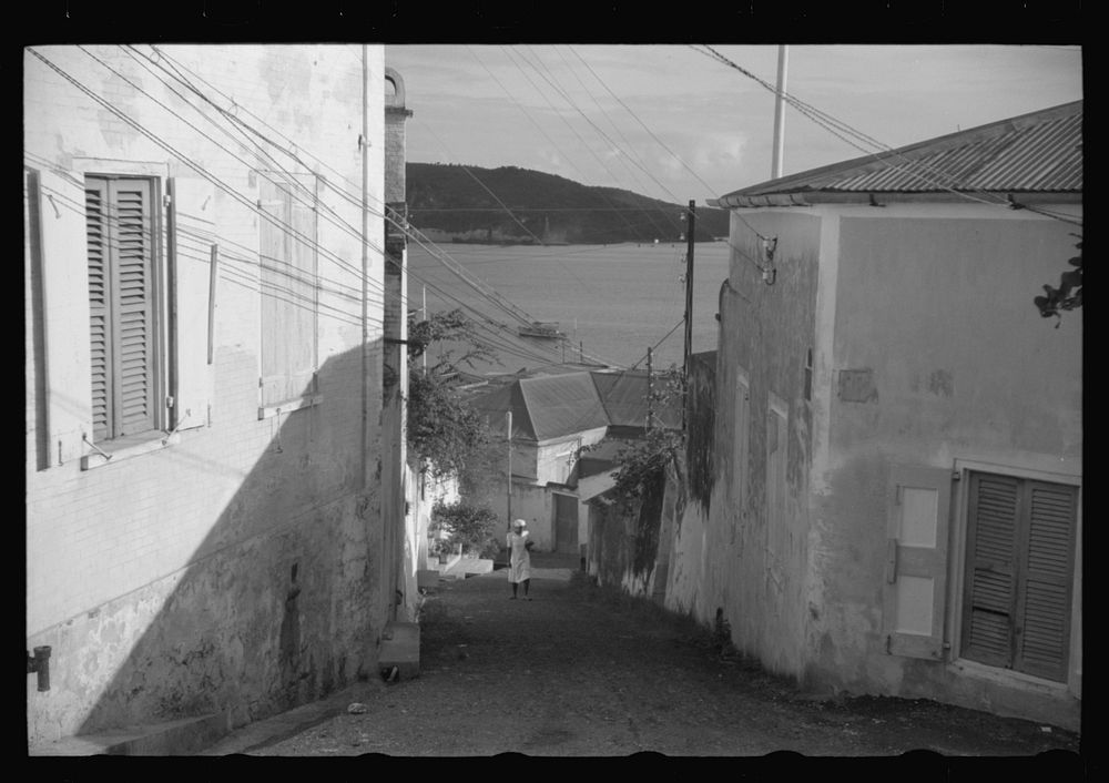 [Untitled photo, possibly related to: Looking toward the harbor in Charlotte Amalie, St. Thomas, Virgin Islands]. Sourced…