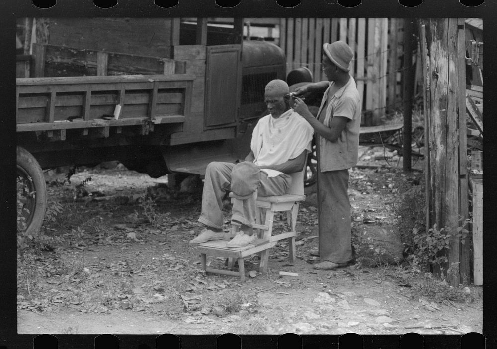 [Untitled photo, possibly related to: Charlotte Amalie, St. Thomas Island, Virgin Islands. Barber in a slum area]. Sourced…