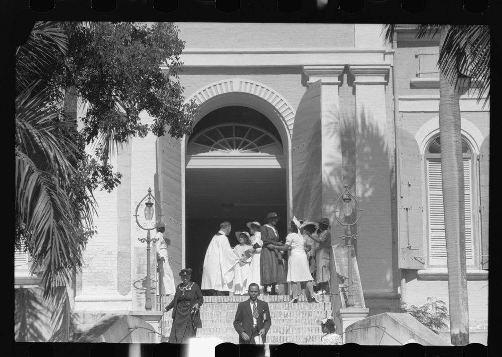 Charlotte Amalie, St. Thomas Island, Virgin Islands. After the morning service on Christmas day. Sourced from the Library of…