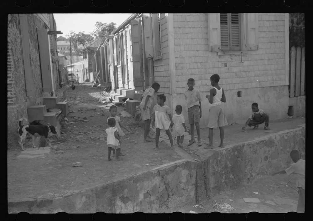 Charlotte Amalie, St. Thomas Island, Virgin Islands. Children playing in a street. Sourced from the Library of Congress.
