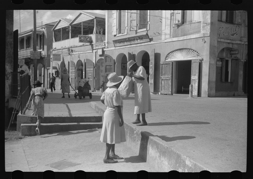 Charlotte Amalie, St. Thomas Islands. Along the main street. Sourced from the Library of Congress.