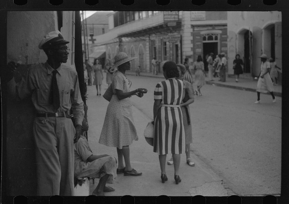 Charlotte Amalie, St. Thomas Island, Virgin Islands. Along the main street. Sourced from the Library of Congress.