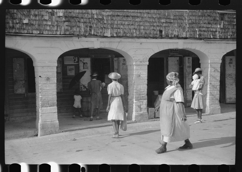 Along one of the main streets in Christiansted, Virgin Islands. Sourced from the Library of Congress.