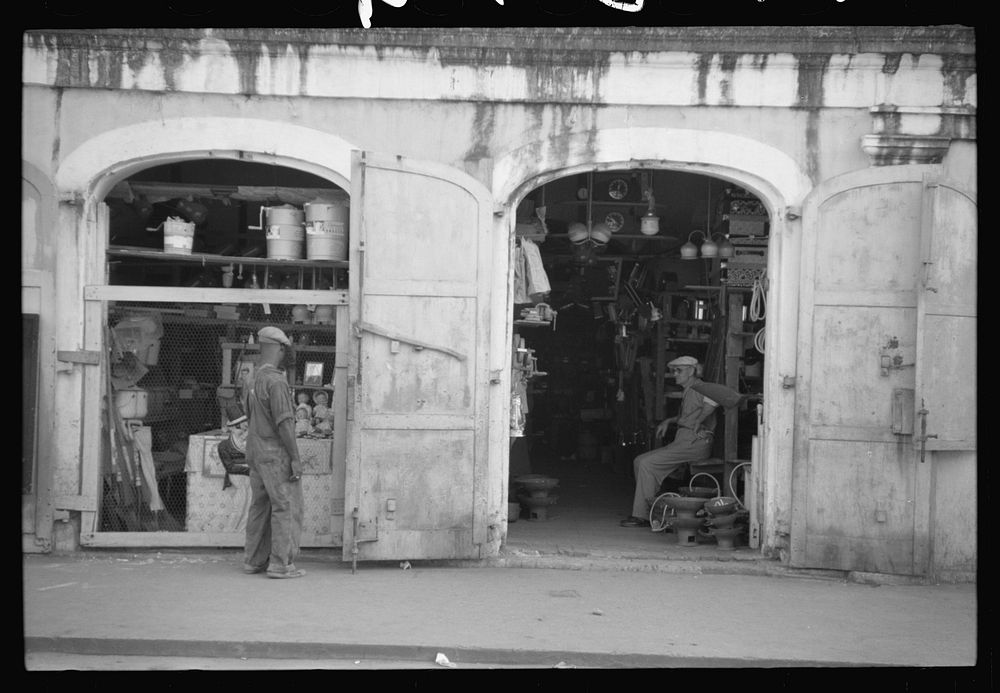 Charlotte Amalie, St. Thomas Island, Virgin Islands. A hardware and general store on the main street. Sourced from the…