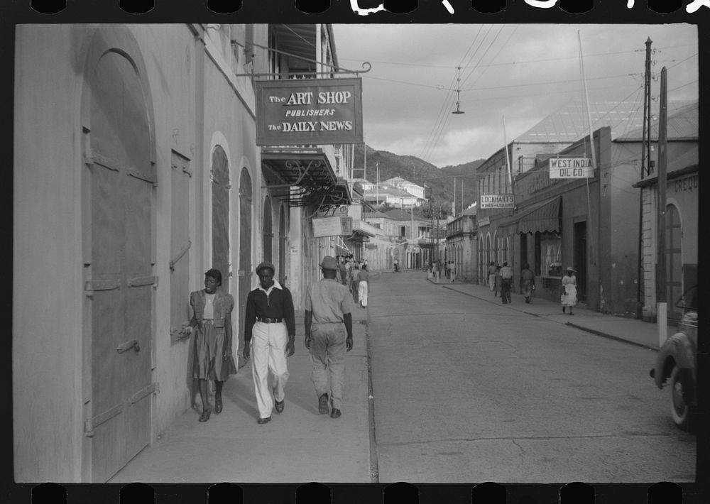Charlotte Amalie, St. Thomas Island, Virgin Islands. The main street. Sourced from the Library of Congress.
