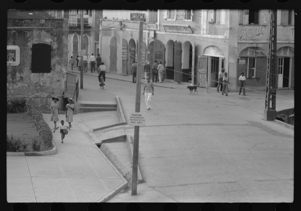 On a main street in Charlotte Amalie, St. Thomas, Virgin Islands. Sourced from the Library of Congress.
