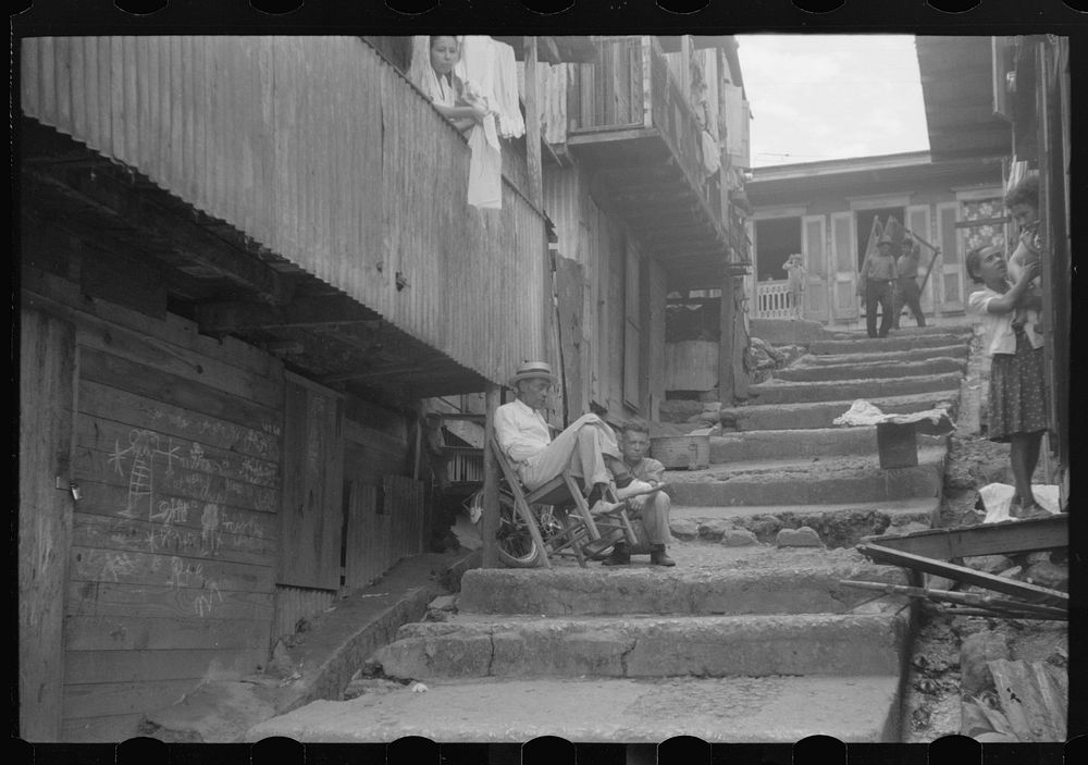 A street in the slum area of the hill town of Lares, Puerto Rico. Sourced from the Library of Congress.
