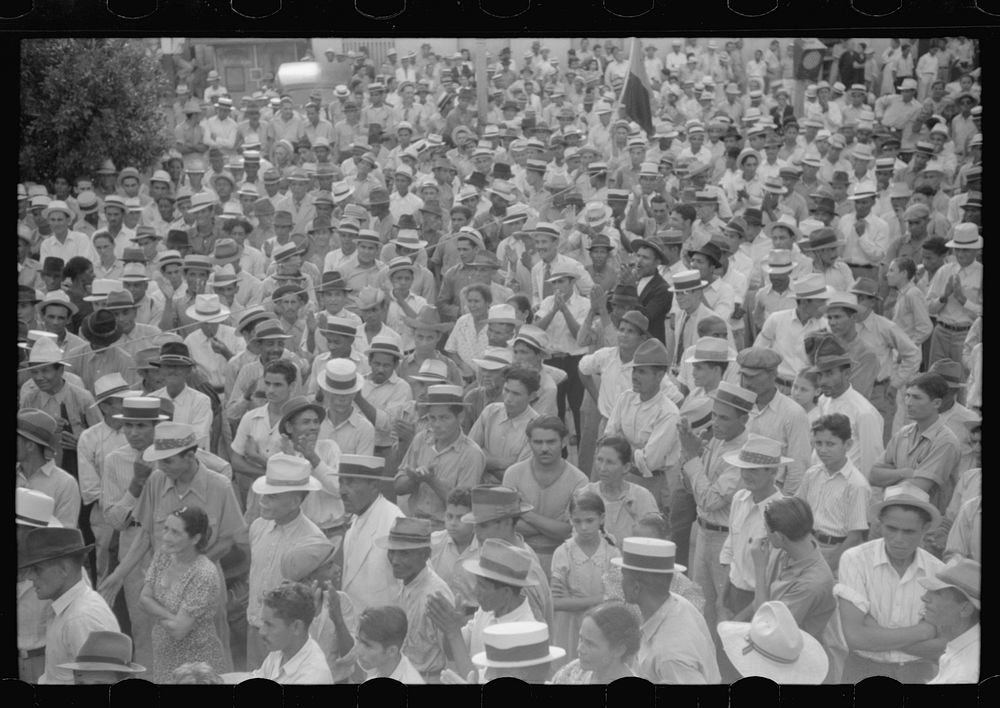 [Untitled photo, possibly related to: Yabucoa, Puerto Rico. At a strike meeting]. Sourced from the Library of Congress.