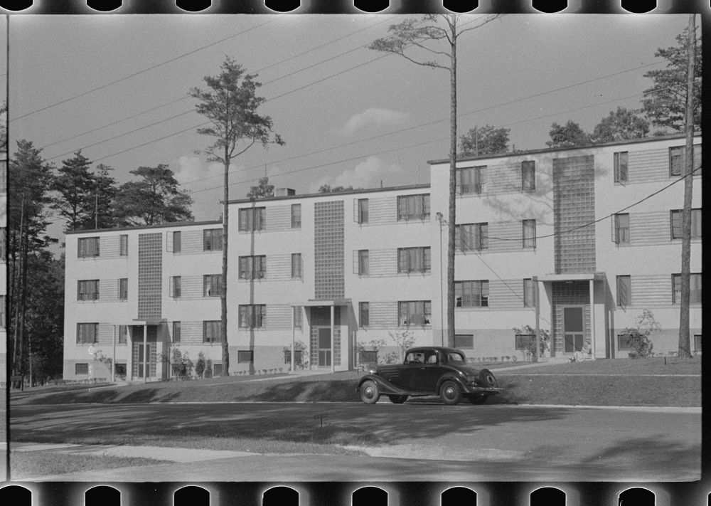 [Untitled photo, possibly related to: Multiple family dwelling. Greenbelt, Maryland]. Sourced from the Library of Congress.