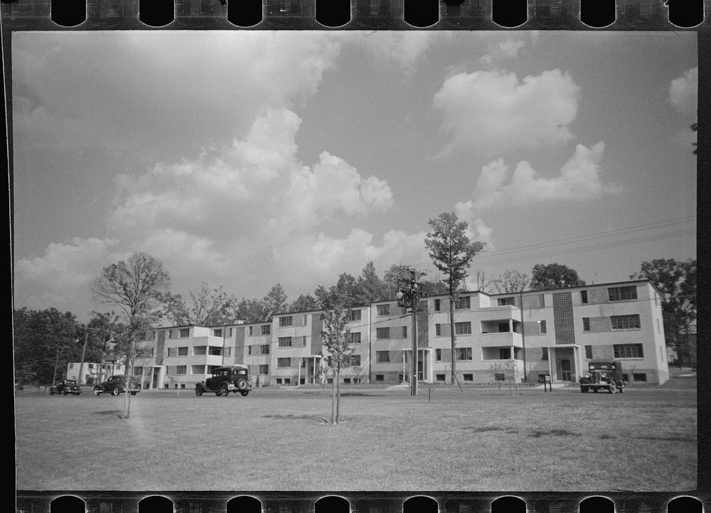 [Untitled photo, possibly related to: Apartment houses at Greenbelt, Maryland]. Sourced from the Library of Congress.