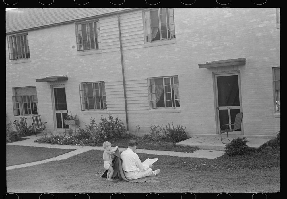 [Untitled photo, possibly related to: Father and son at Greenbelt, Maryland]. Sourced from the Library of Congress.