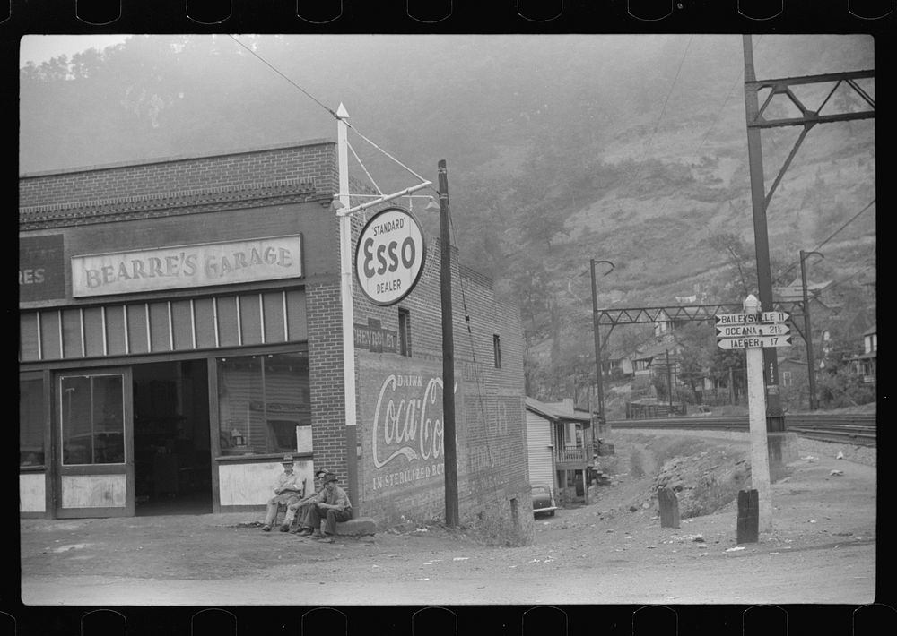 Garage, mining town, Davey, West Virginia. Sourced from the Library of Congress.