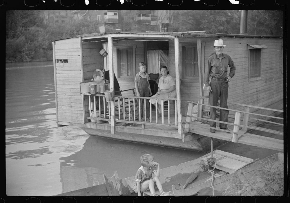 Family living on riverboat, Charleston, West Virginia. Husband now on WPA (Works Progress Administration) labor. Sourced…
