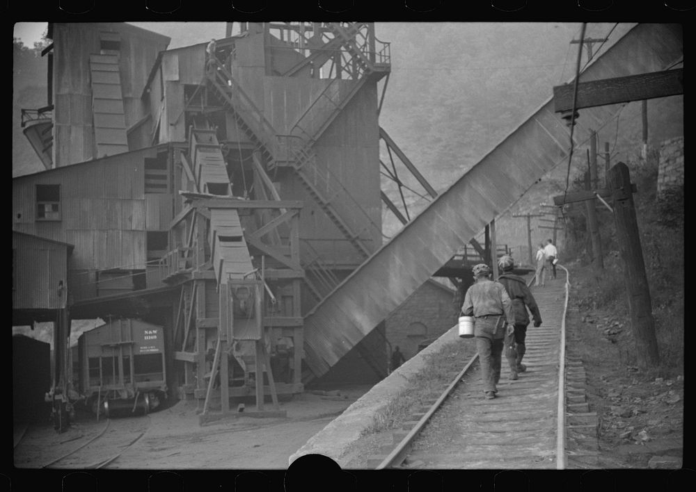 [Untitled photo, possibly related to: Miners starting home after work. Part of coal tipple shown at left. West Virginia].…