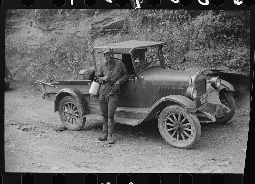 Coal miner waiting to go home in friend's truck. Caples, West Virginia. Sourced from the Library of Congress.