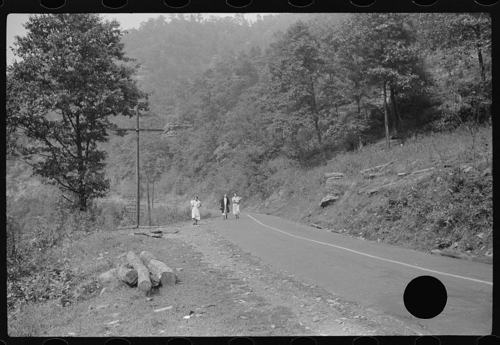 [Untitled photo, possibly related to: Miners' wives coming home from town with groceries on payday near Mohegan, West…