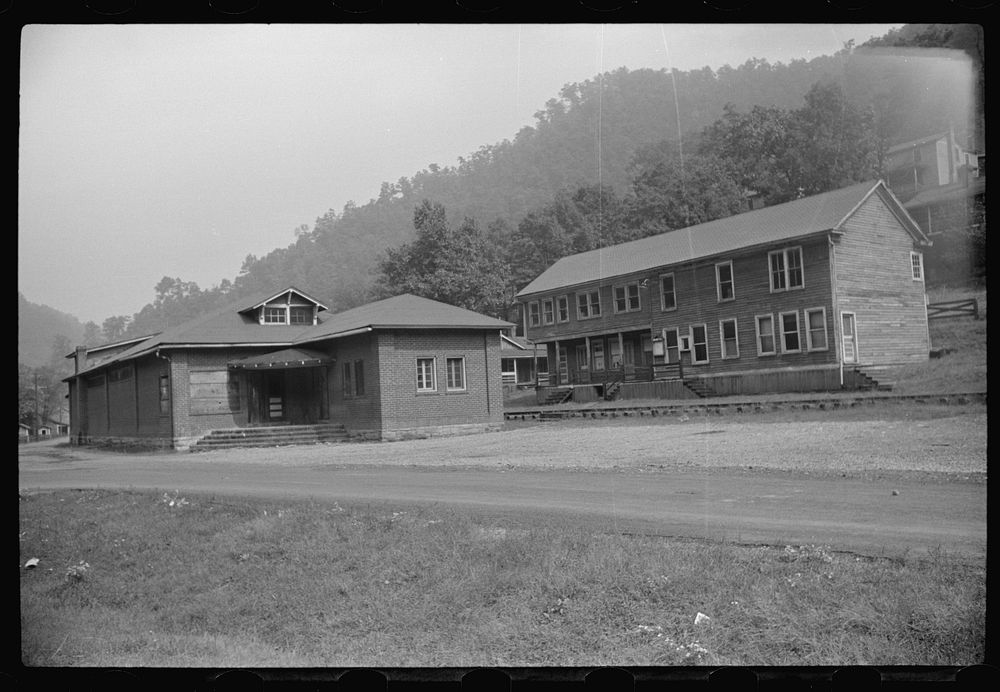 Community building and company store in abandoned mining town, Twin Branch, West Virginia. Sourced from the Library of…