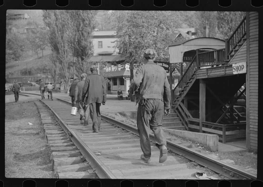 Coal miners going home from work. Omar, West Virginia. Sourced from the Library of Congress.