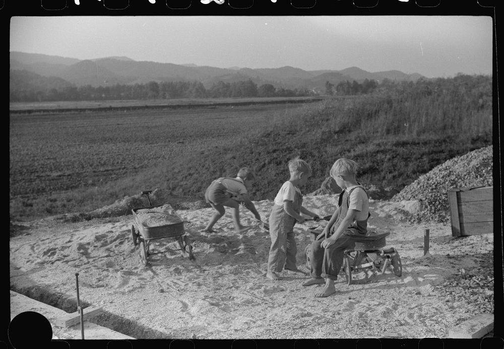 [Untitled photo, possibly related to: Homesteaders' children playing in pile of sand, Tygart Valley, West Virginia]. Sourced…