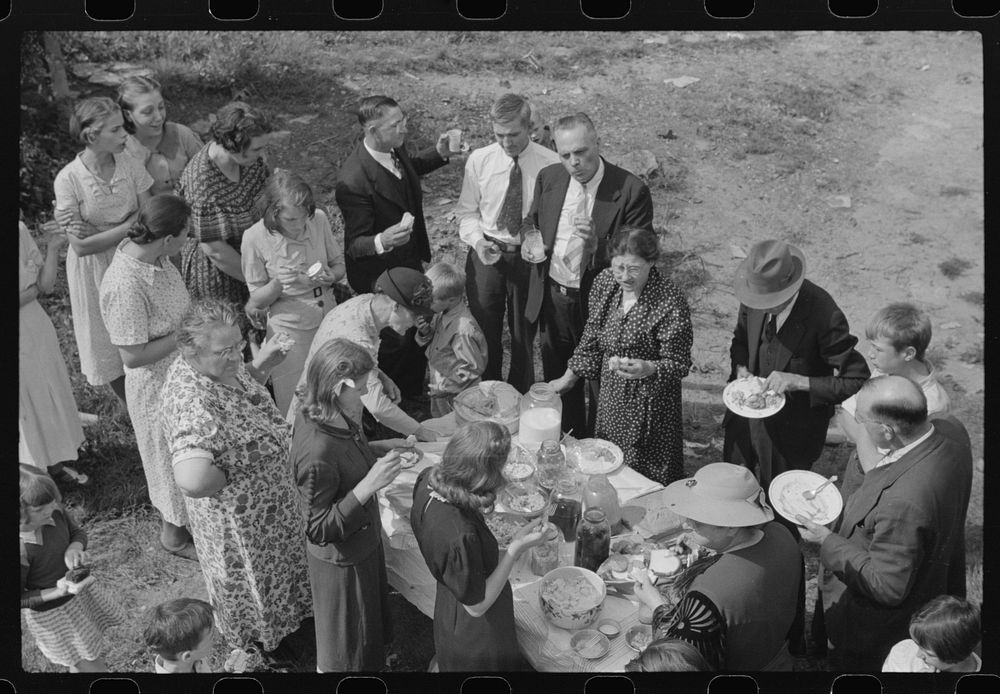 Sunday school picnic. Much of the food brought into abandoned mining town of Jere, West Virginia by "neighboring folk" from…