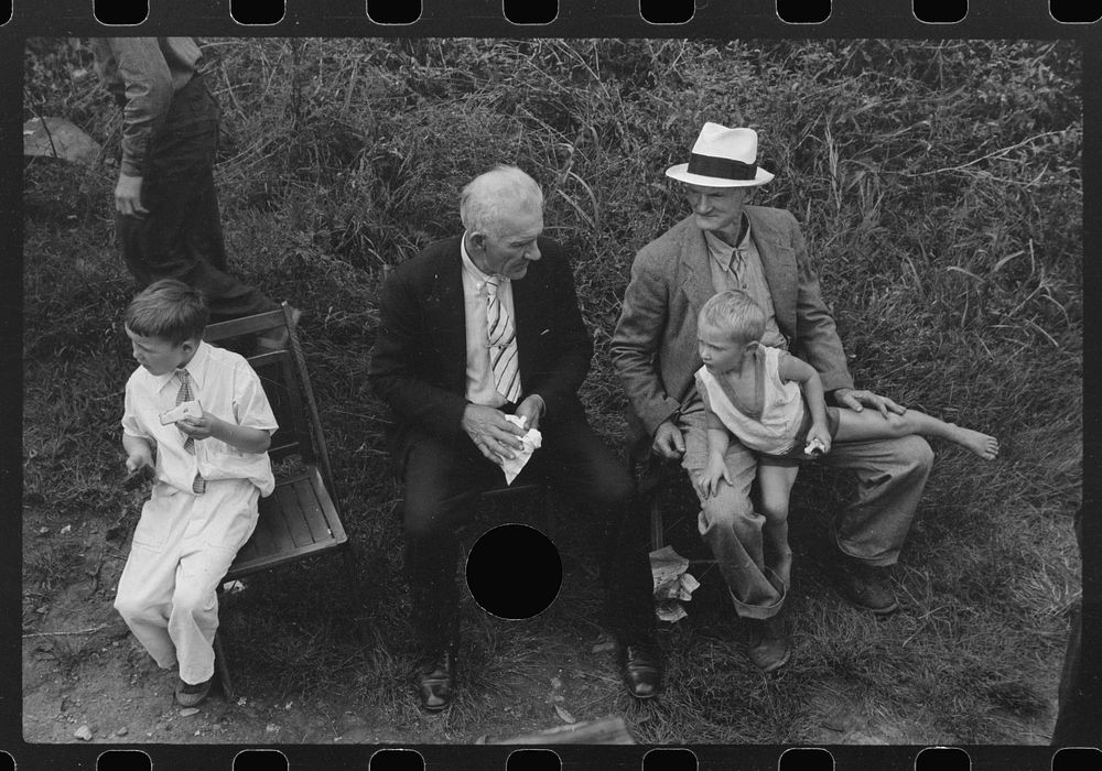 [Untitled photo, possibly related to: Sunday school picnic brought to abandoned mining town of Jere, West Virginia by…