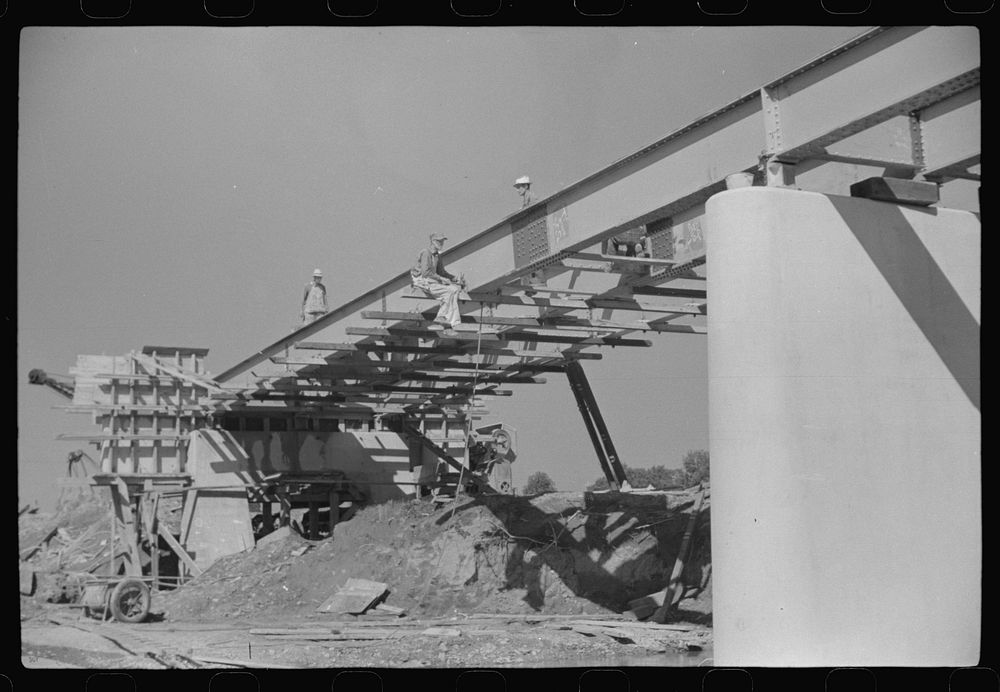 [Untitled photo, possibly related to: Construction of new bridge, Tygart Valley Homesteads, West Virginia]. Sourced from the…