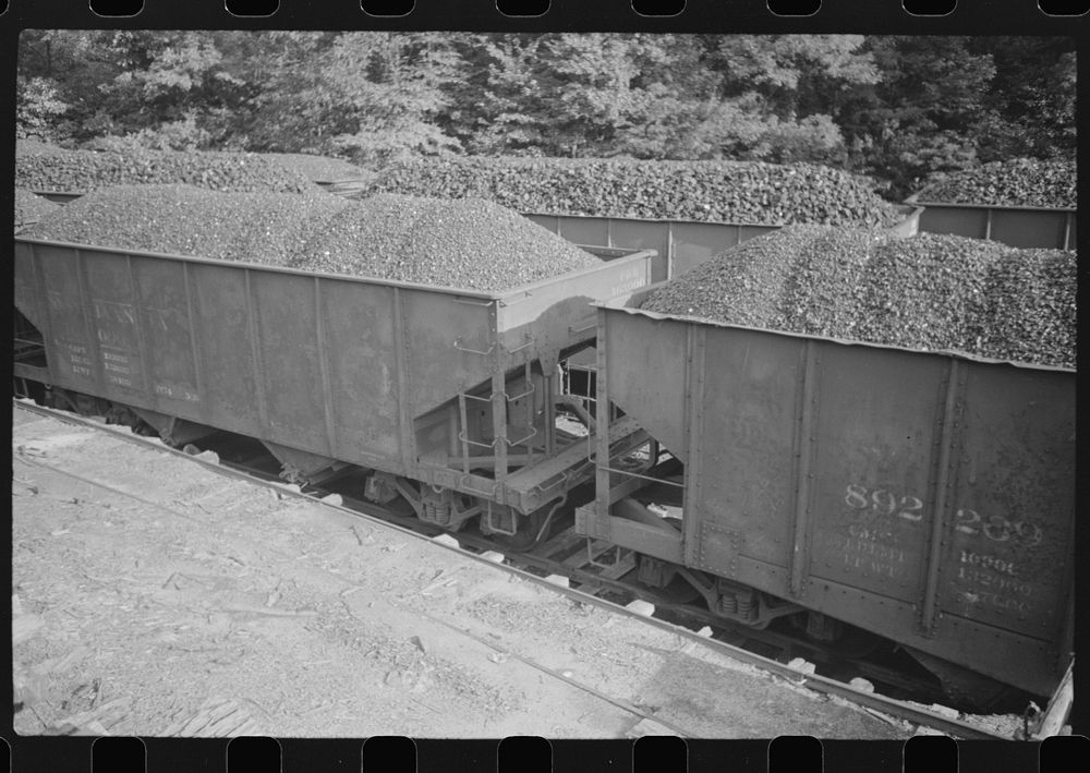 Coal cars, mining camp, Scotts Run, West Virginia by Marion Post Wolcott