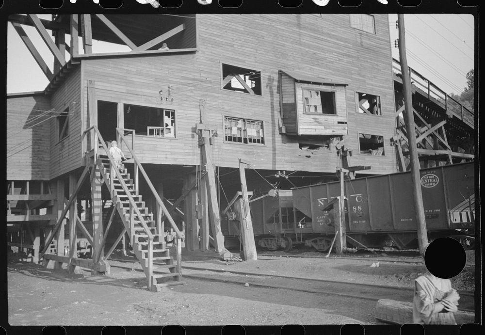 [Untitled photo, possibly related to: Old coal tipple, Scotts Run, West Virginia]. Sourced from the Library of Congress.