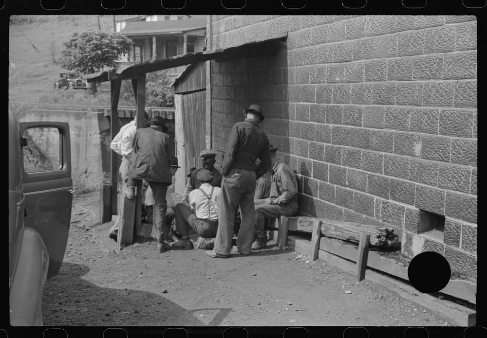 [Untitled photo, possibly related to: Card gambling in center of town, Osage, West Virginia]. Sourced from the Library of…