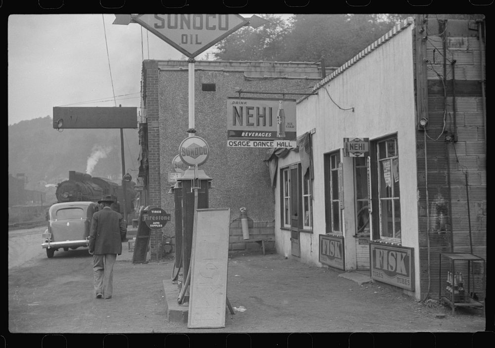 Gas station and dance hall, Osage, West Virginia. Sourced from the Library of Congress.