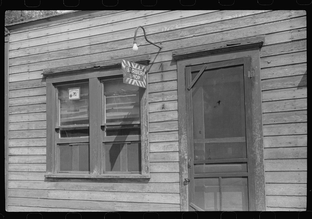 [Untitled photo, possibly related to: Union barber shop in mining town, Scotts Run, West Virginia]. Sourced from the Library…