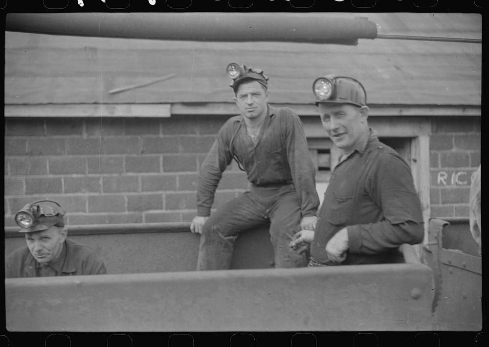 [Untitled photo, possibly related to: Coal miner waiting for car to go in on next trip, Maidsville, West Virginia]. Sourced…