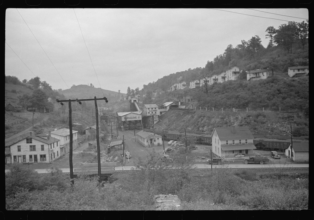 Company houses, coal mining section, with coal washer in center, Purseglove, Scotts Run, West Virginia. Sourced from the…