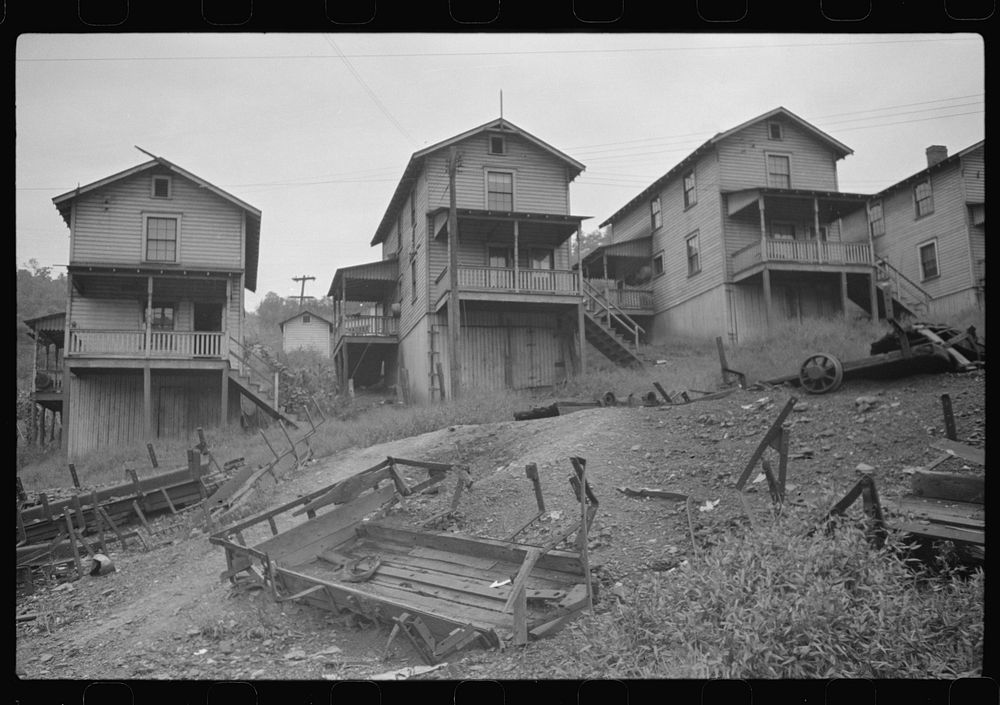 Front yard, company houses, coal mining section, Purseglove, Scotts Run, West Virginia. Sourced from the Library of Congress.