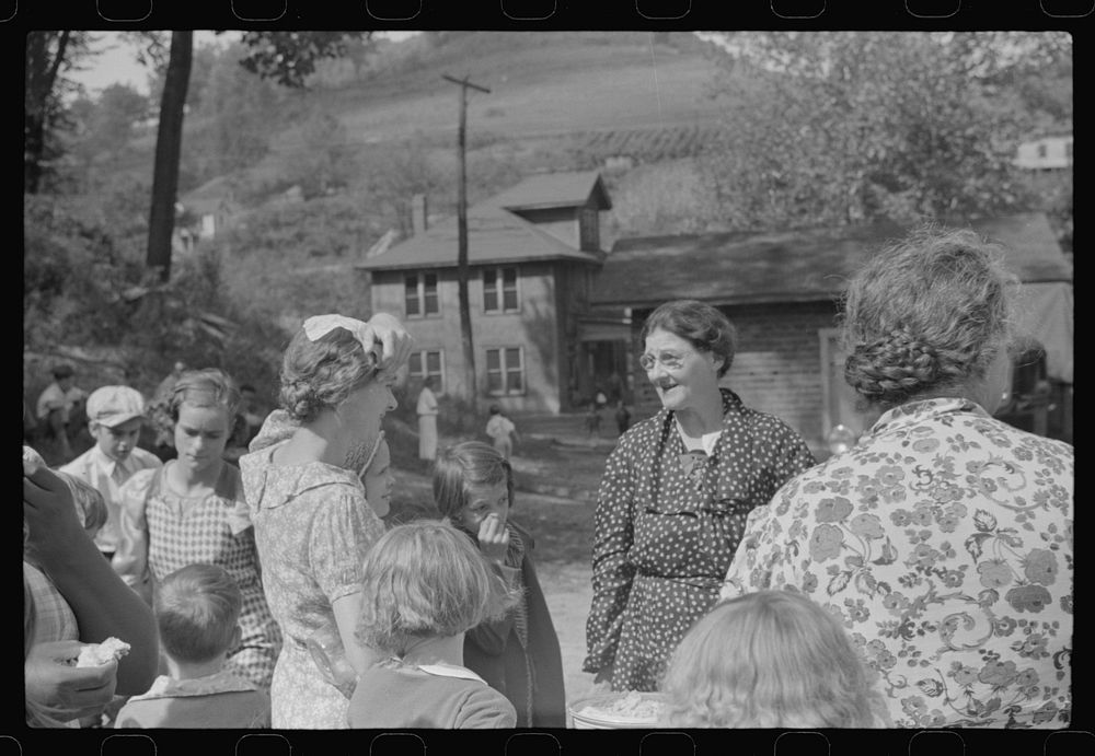 Sunday school picnic brought into abandoned mining town of Jere, West Virginia by neighboring parishioners. Sourced from the…