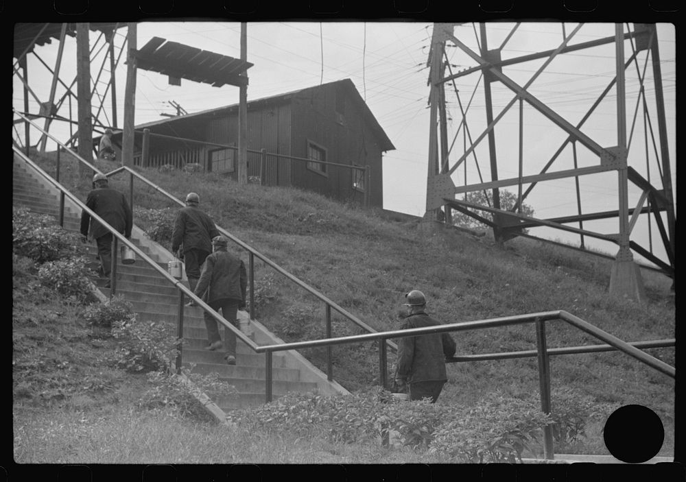 [Untitled photo, possibly related to: Coal miners going up to mine for the next trip, Maidsville, West Virginia]. Sourced…