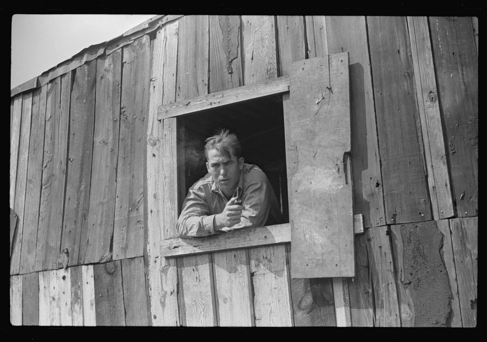 Coal miner looks out of window in his home, Bertha Hill, Scotts Run, West Virginia. Sourced from the Library of Congress.