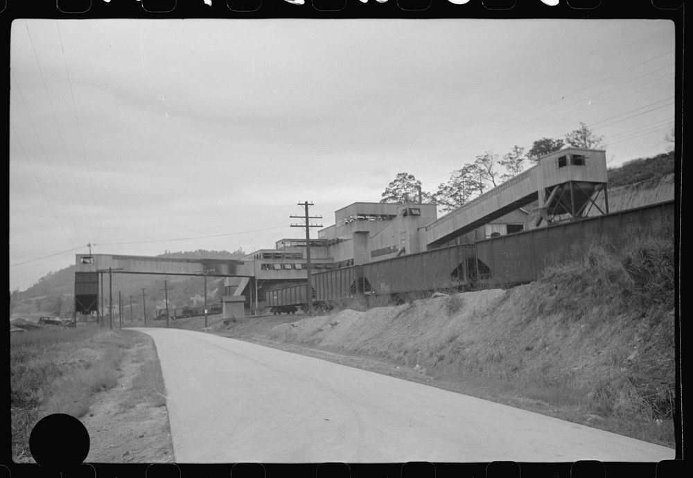 [Untitled photo, possibly related to: Modern new coal mine tipple, Scotts Run, West Virginia]. Sourced from the Library of…