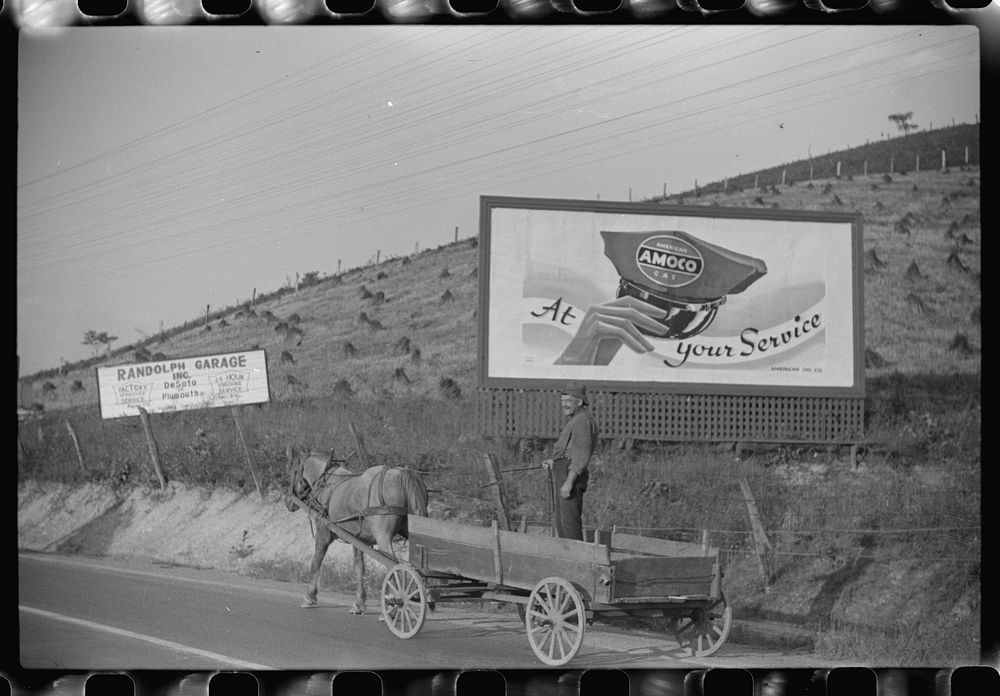 Farmer going to town along the highway near Elkins, West Virginia. Sourced from the Library of Congress.