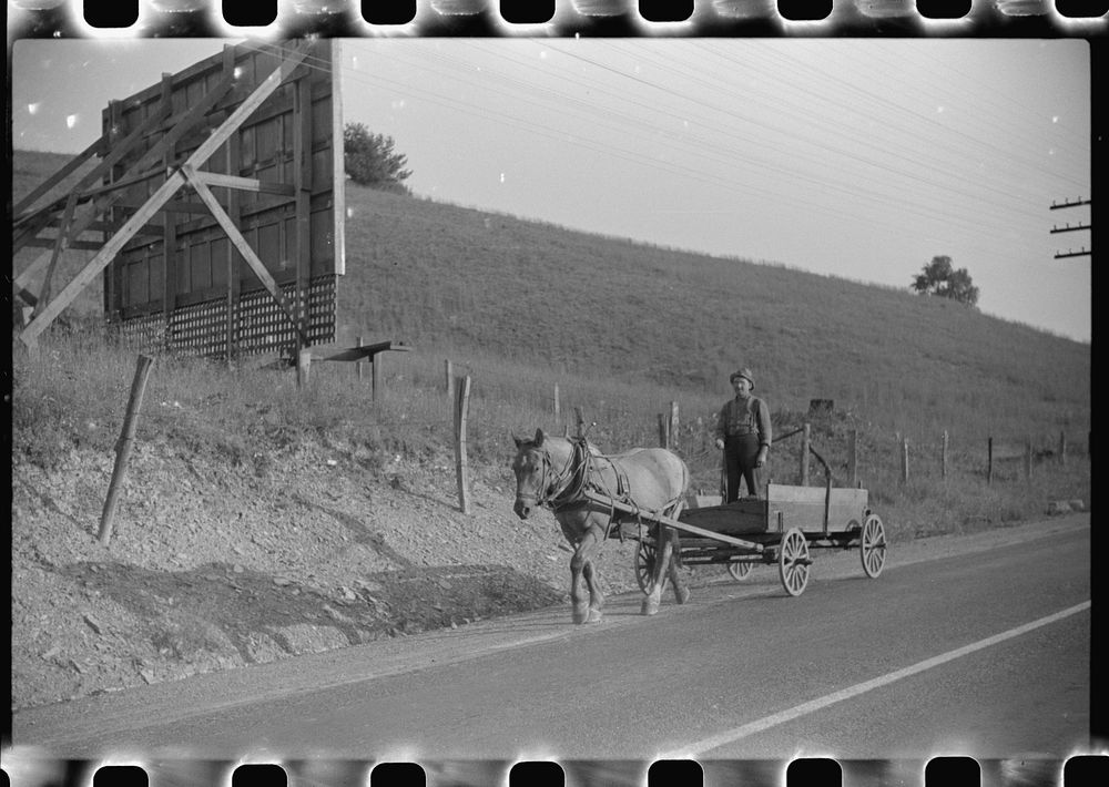 Farmer going to town along highway near Elkins, West Virginia. Sourced from the Library of Congress.