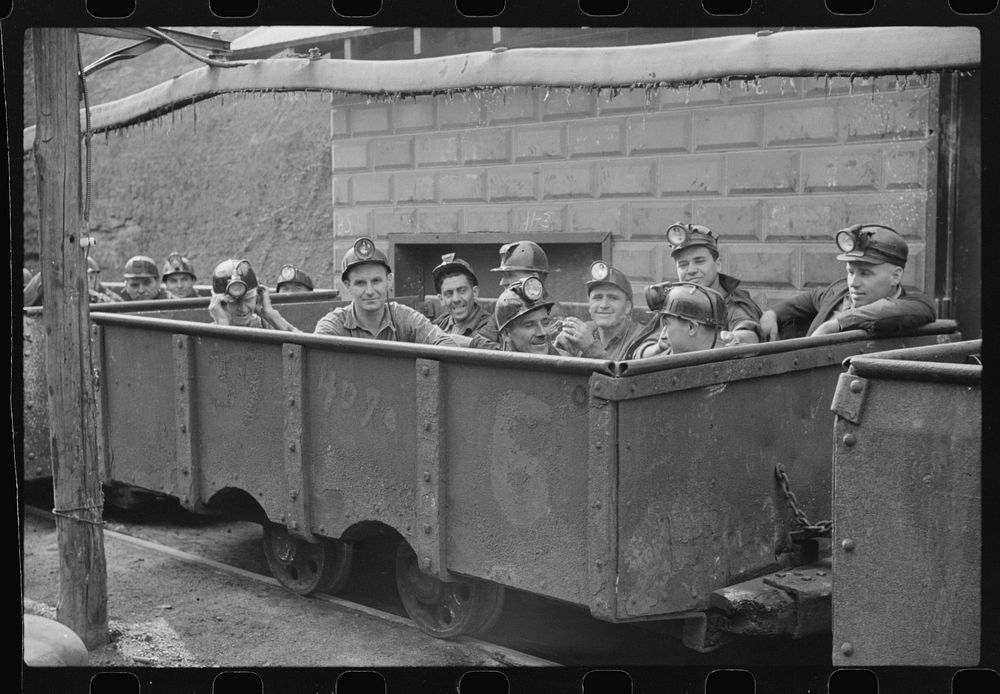 [Untitled photo, possibly related to: The next "trip." Coal miners ready to go into the mine. Maidsville, West Virginia].…